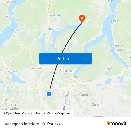 Venegono Inferiore to Porlezza map