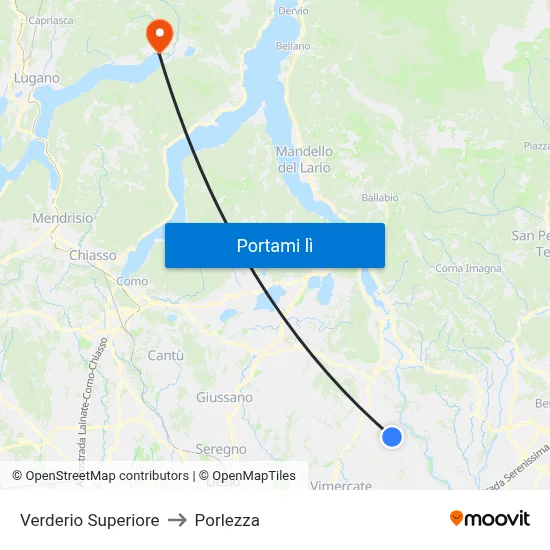 Verderio Superiore to Porlezza map