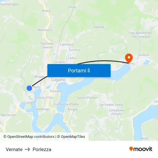 Vernate to Porlezza map