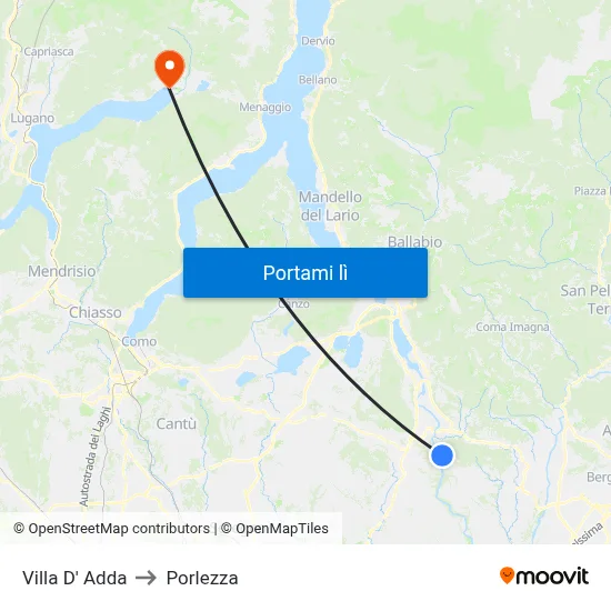 Villa D' Adda to Porlezza map
