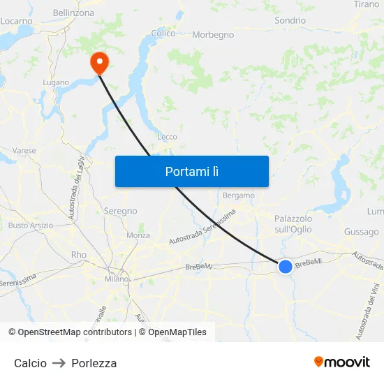 Calcio to Porlezza map