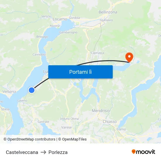 Castelveccana to Porlezza map
