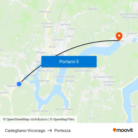 Cadegliano-Viconago to Porlezza map