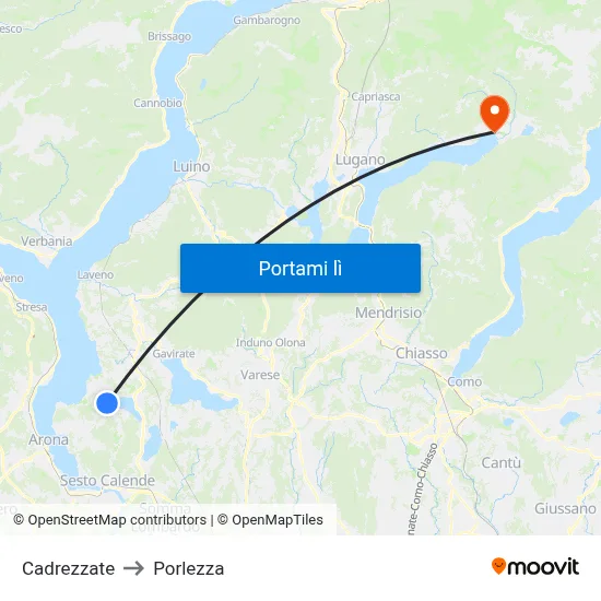 Cadrezzate to Porlezza map