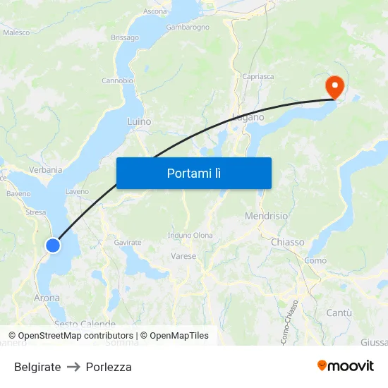 Belgirate to Porlezza map