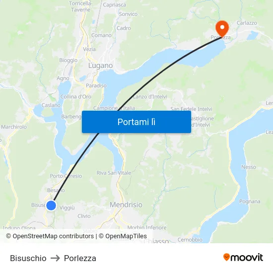 Bisuschio to Porlezza map