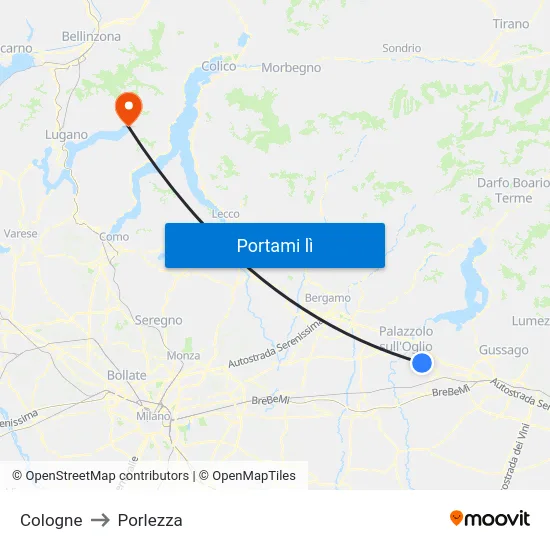 Cologne to Porlezza map