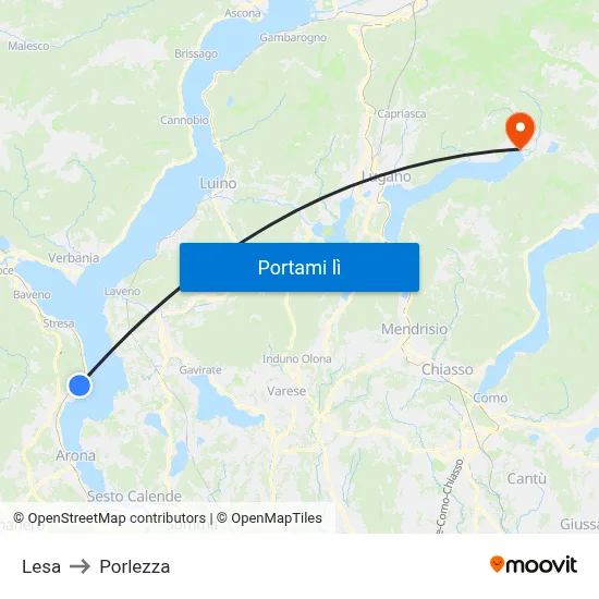 Lesa to Porlezza map