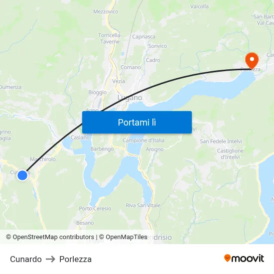 Cunardo to Porlezza map