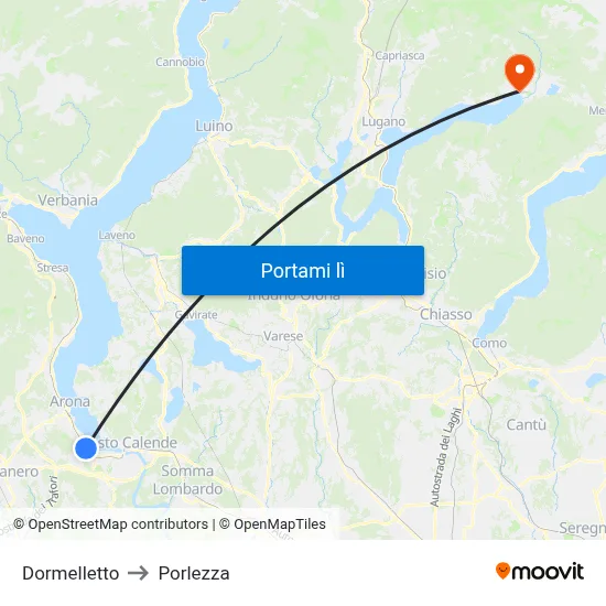 Dormelletto to Porlezza map