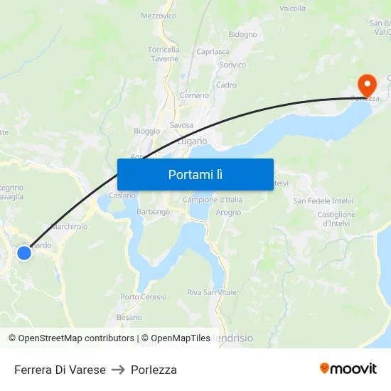 Ferrera Di Varese to Porlezza map