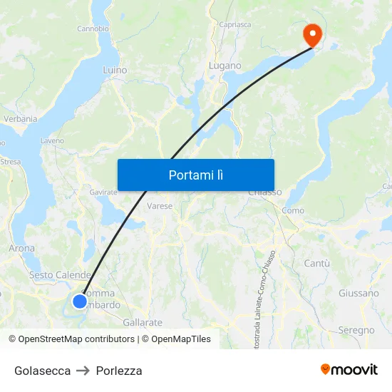 Golasecca to Porlezza map