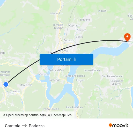 Grantola to Porlezza map