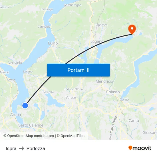 Ispra to Porlezza map