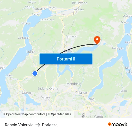 Rancio Valcuvia to Porlezza map