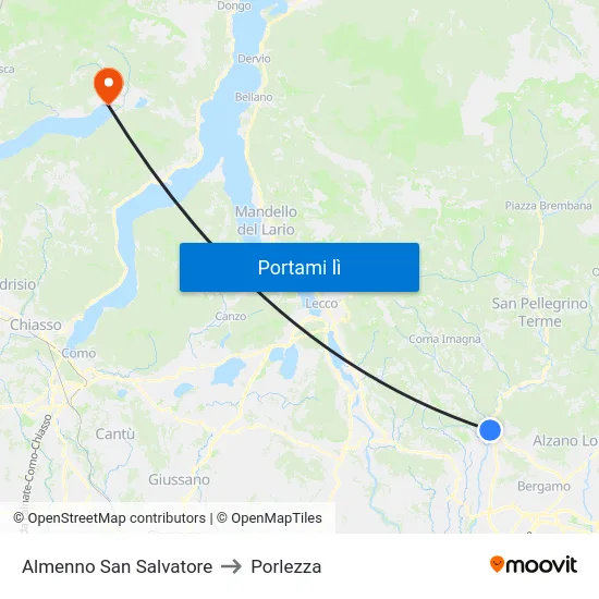Almenno San Salvatore to Porlezza map