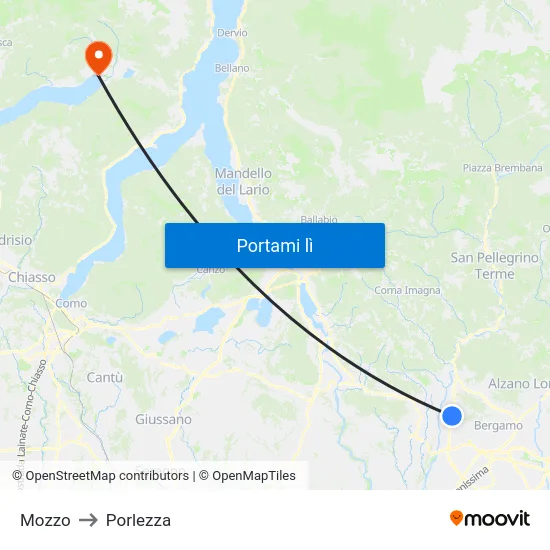 Mozzo to Porlezza map