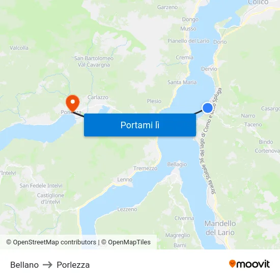 Bellano to Porlezza map