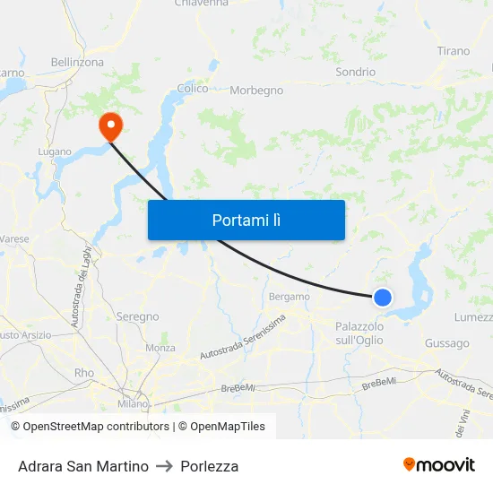 Adrara San Martino to Porlezza map