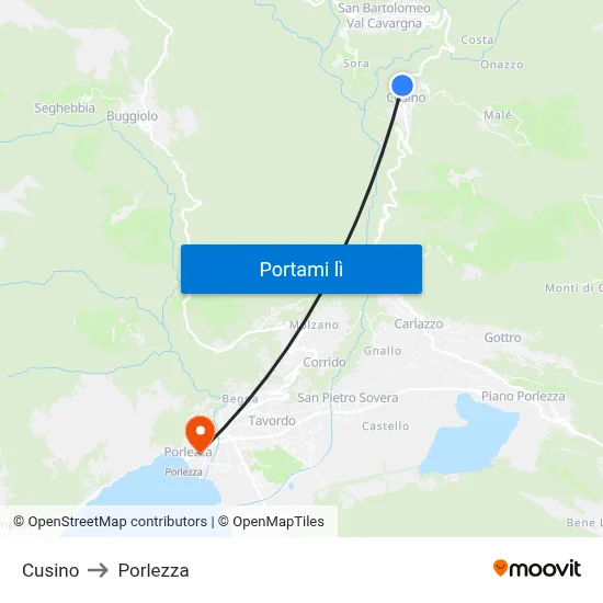 Cusino to Porlezza map