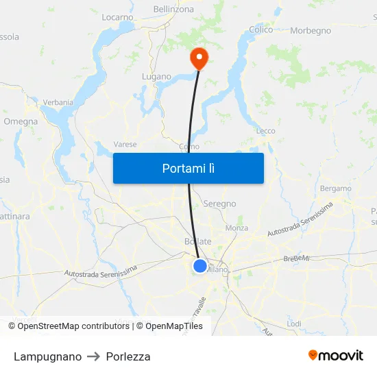 Lampugnano to Porlezza map
