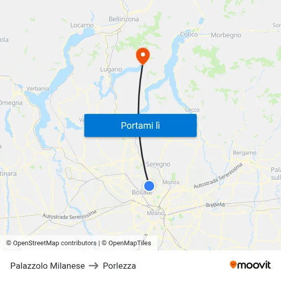 Palazzolo Milanese to Porlezza map