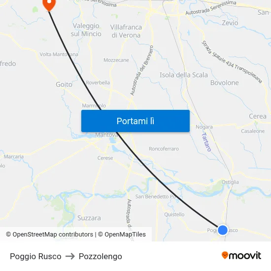 Poggio Rusco to Pozzolengo map