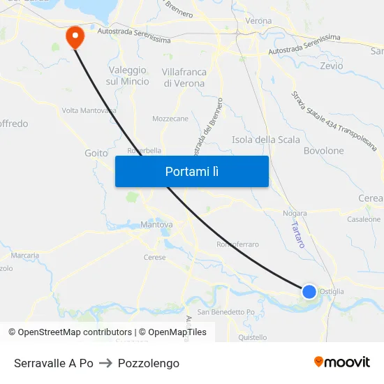 Serravalle A Po to Pozzolengo map