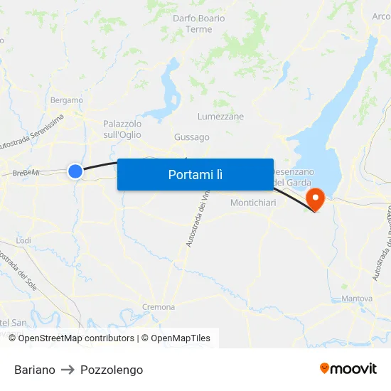 Bariano to Pozzolengo map