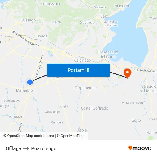Offlaga to Pozzolengo map