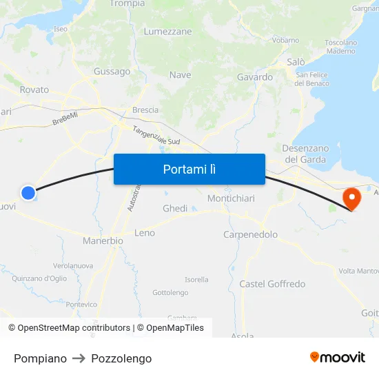 Pompiano to Pozzolengo map