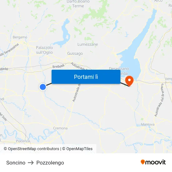 Soncino to Pozzolengo map