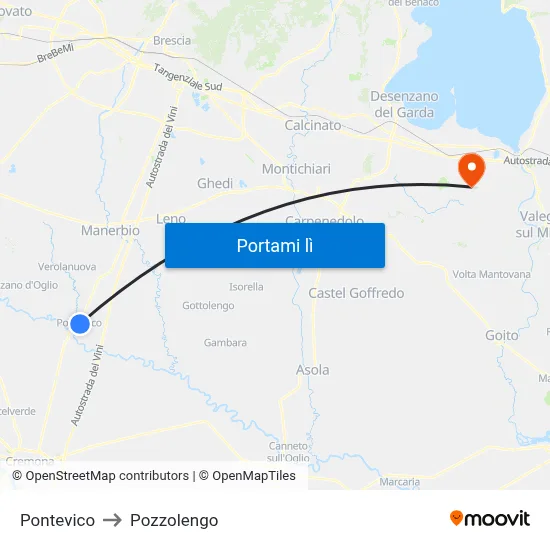 Pontevico to Pozzolengo map
