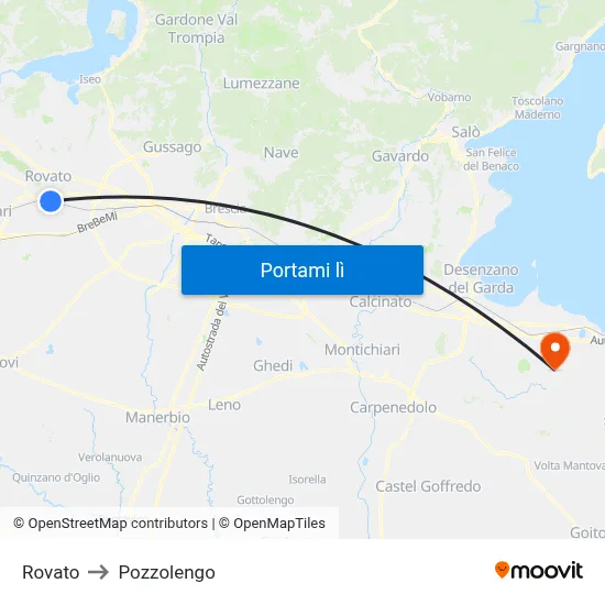 Rovato to Pozzolengo map
