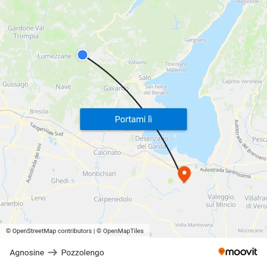 Agnosine to Pozzolengo map