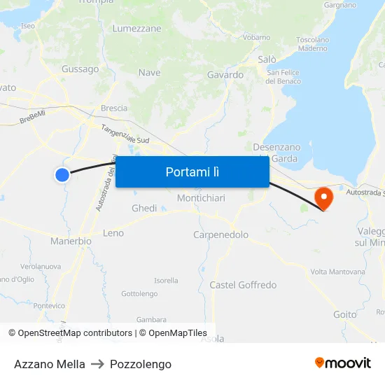 Azzano Mella to Pozzolengo map
