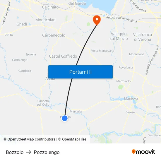 Bozzolo to Pozzolengo map