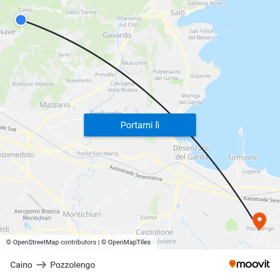 Caino to Pozzolengo map