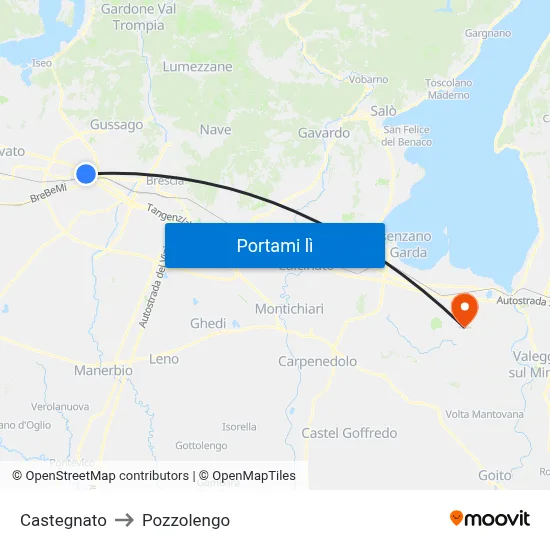 Castegnato to Pozzolengo map