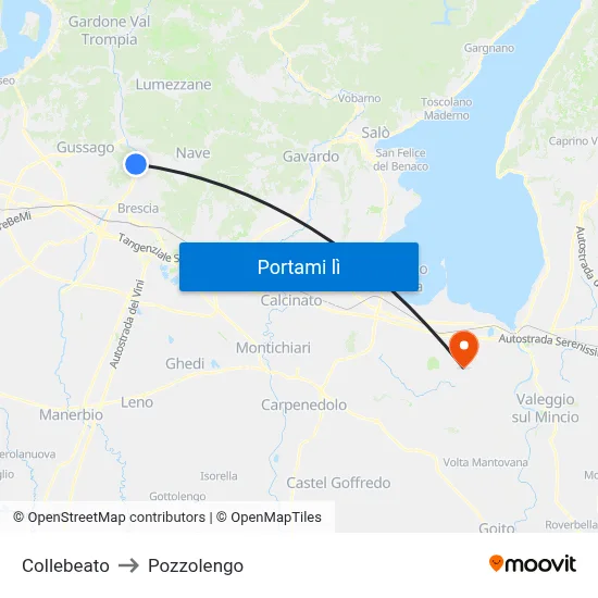 Collebeato to Pozzolengo map