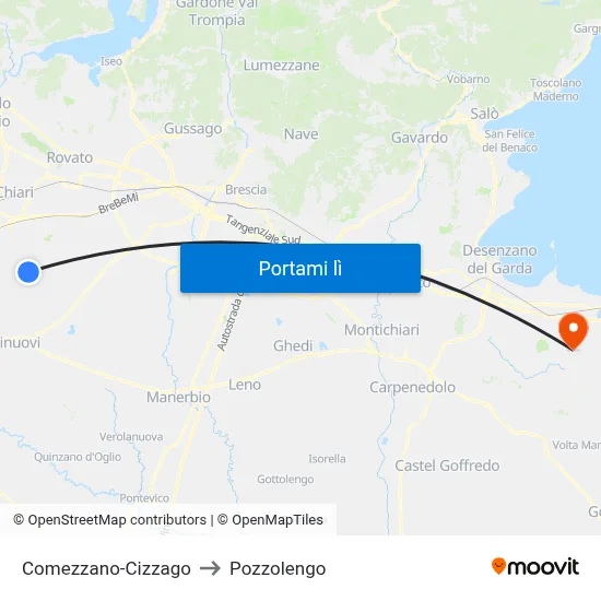 Comezzano-Cizzago to Pozzolengo map