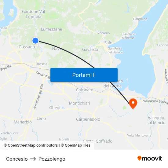 Concesio to Pozzolengo map