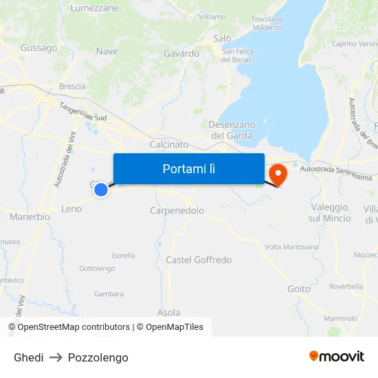Ghedi to Pozzolengo map