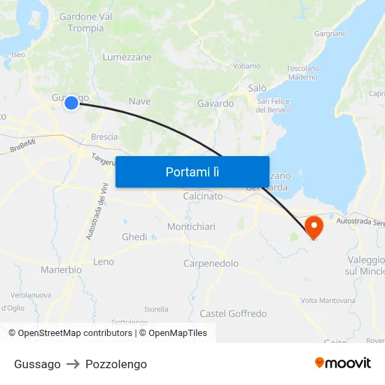 Gussago to Pozzolengo map