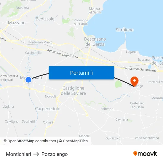 Montichiari to Pozzolengo map