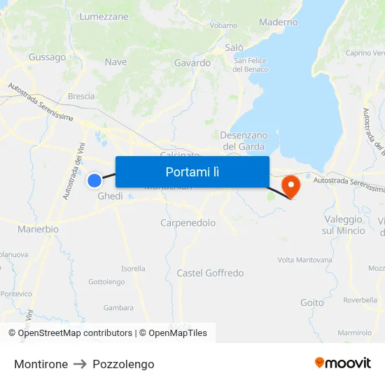 Montirone to Pozzolengo map