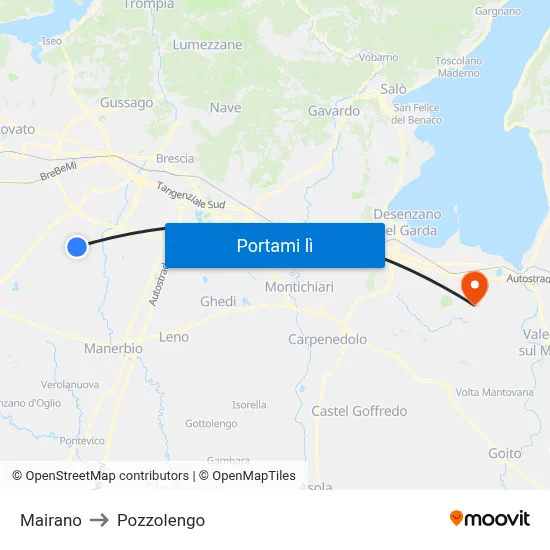 Mairano to Pozzolengo map