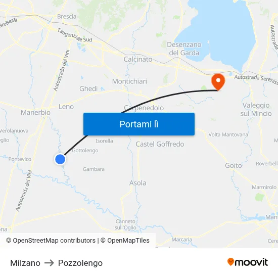 Milzano to Pozzolengo map