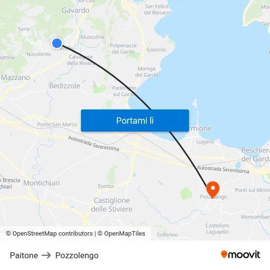 Paitone to Pozzolengo map