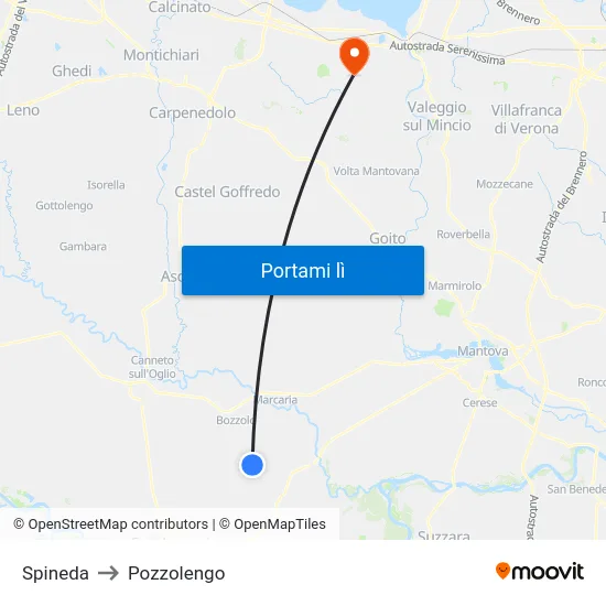 Spineda to Pozzolengo map